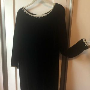 Bespoke Black velvet dress with silver trim